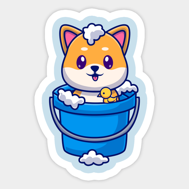 Cute Shiba Inu Bathing In Bucket With Bubble Cartoon Sticker by Catalyst Labs